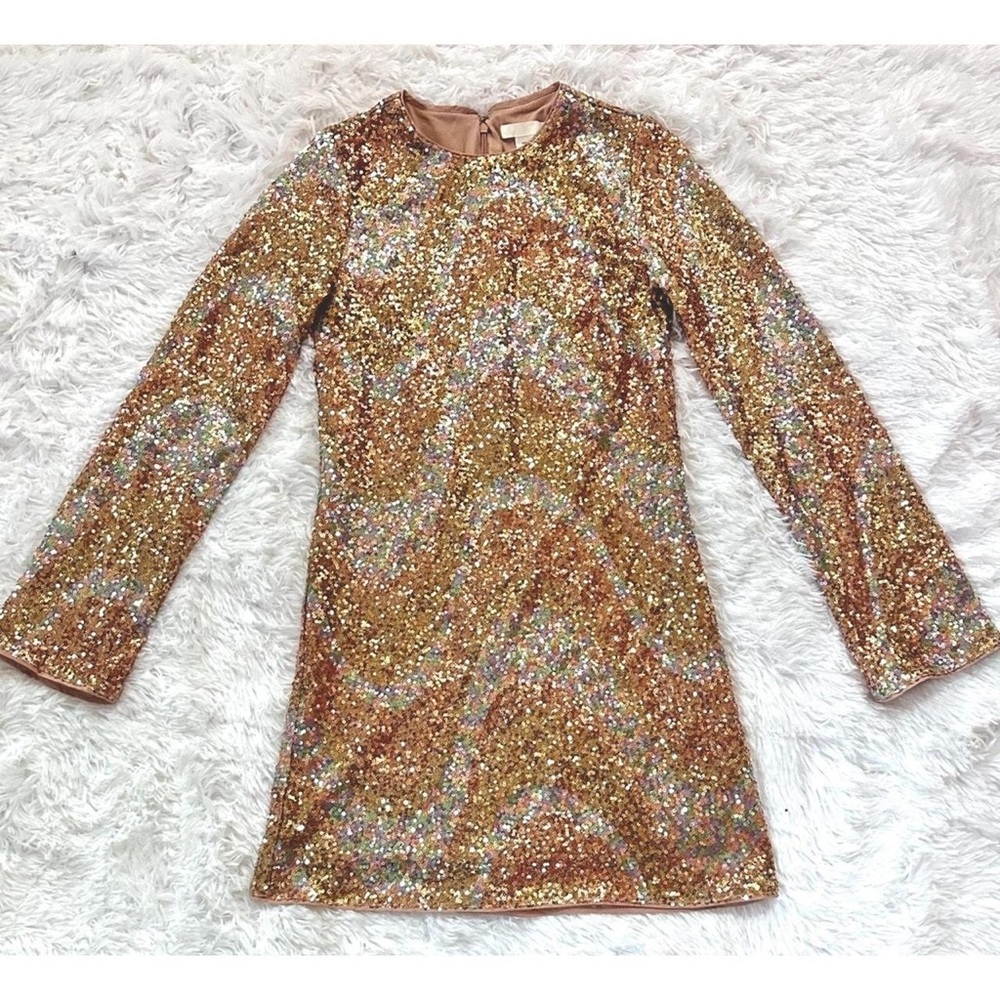 Gold Sequin Long-Sleeve Party Dress